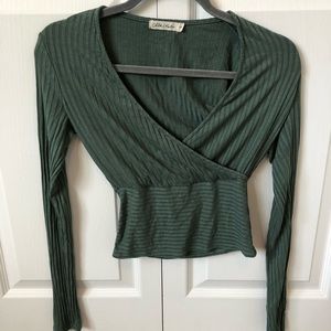 Green Striped Long Sleeve Slightly Cropped